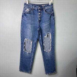 Angel Kiss Straight Leg Button Fly Distressed Destroyed Jeans Women's Size 27